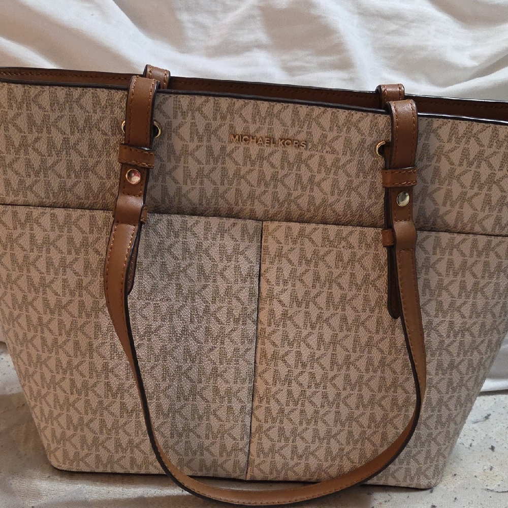 Michael Kors Monogram Beige and Tan Tote